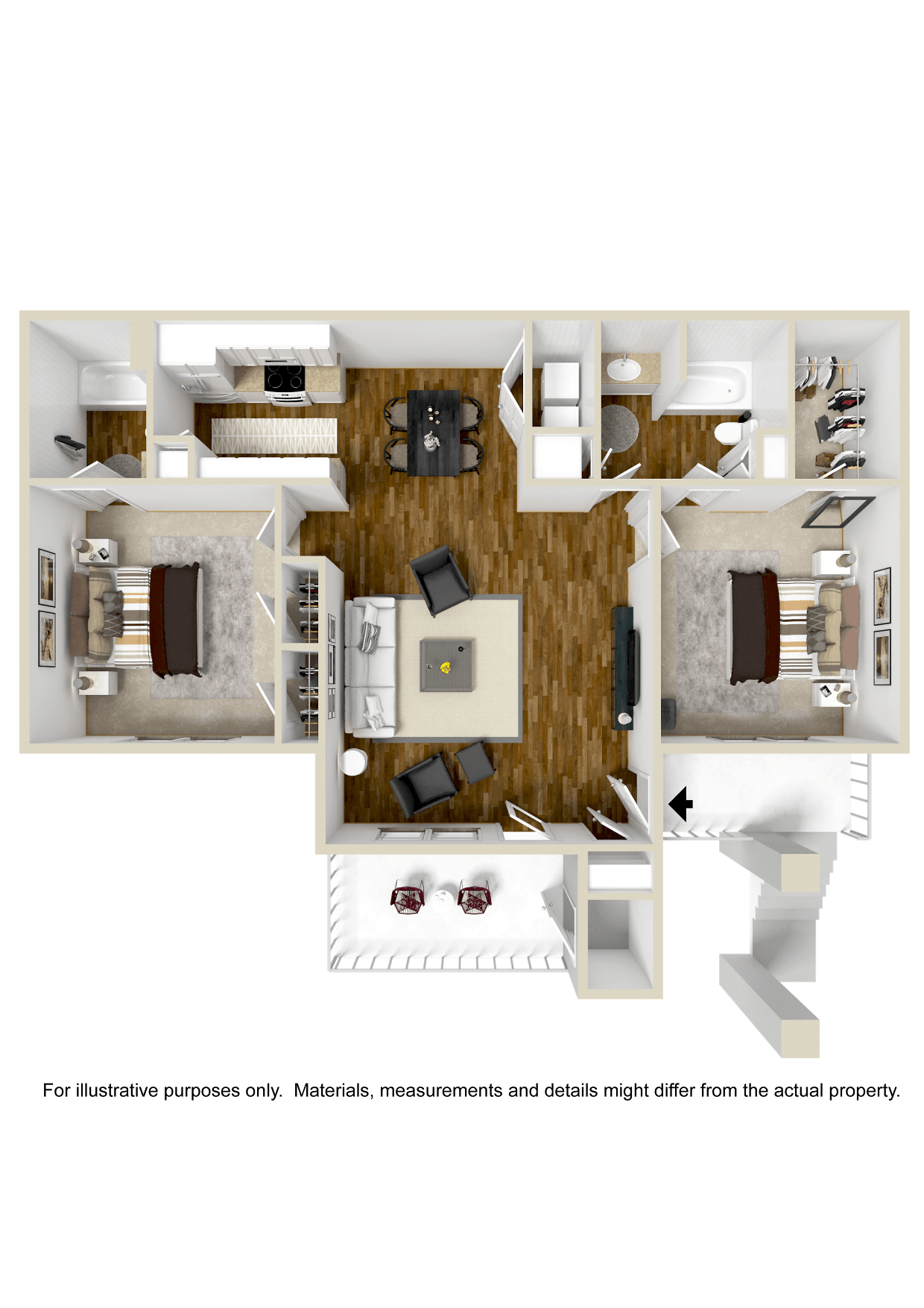 Floor plan for 2 beds, 2 baths, 1161 sqft